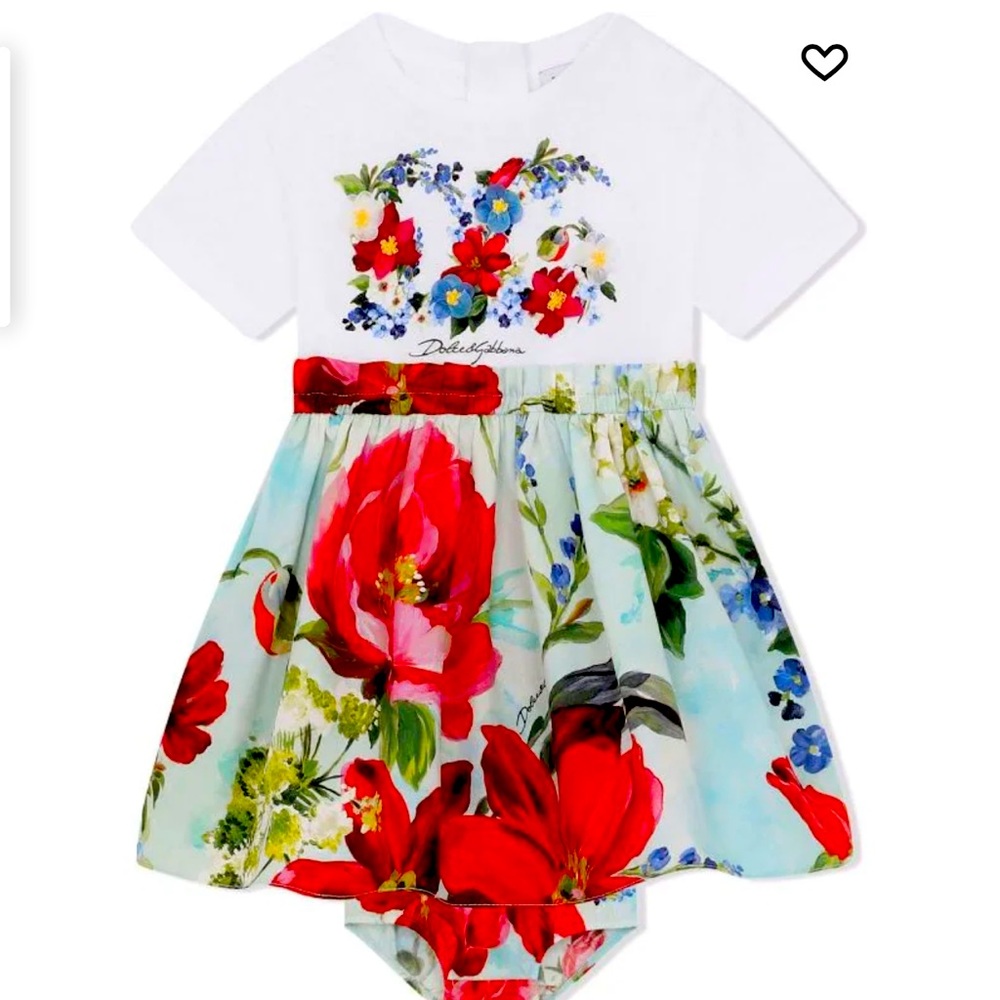 Dolce Gabana Kids Floral Logo Print Dress